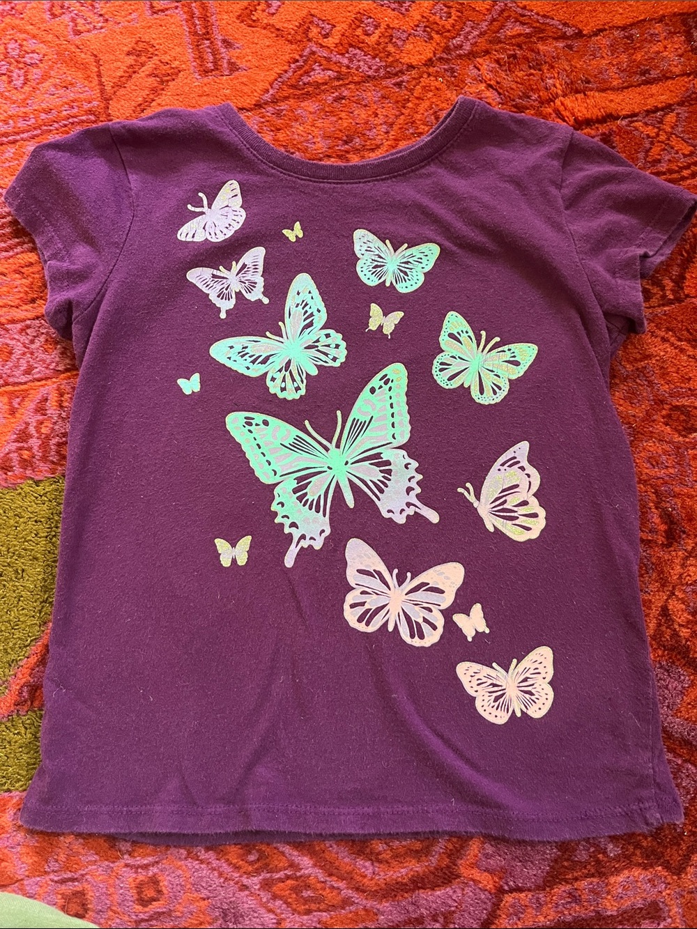 Place Purple Short Sleeve Tee with Mint and Pink Butterflies